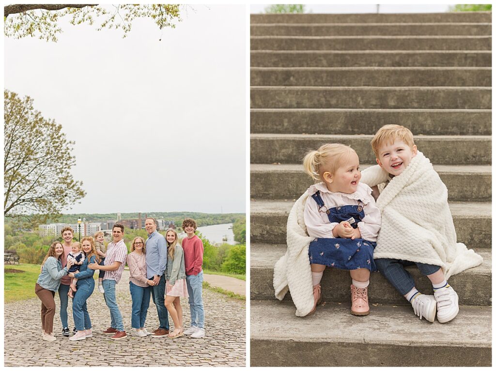 Extended family session overlooking the river at Libby Hill Park in Richmond, Va. Best Richmond locations for family portraits.