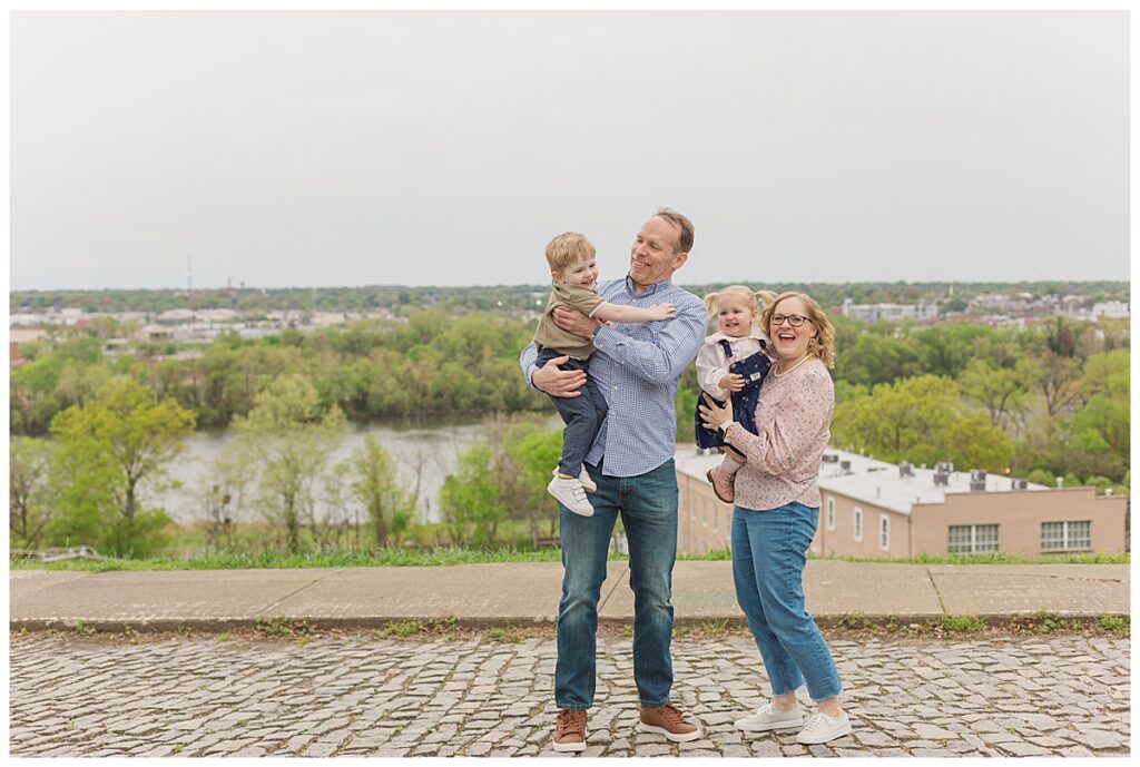 Grandparents and grandchildren overlooking the river at Libby Hill Park in Richmond, Va.