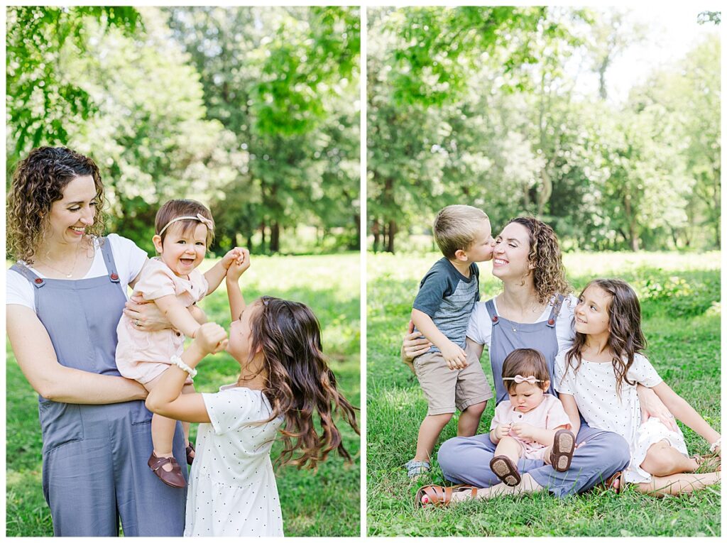 A mom with her kids. Family photography at Rural Plains Park. Best Richmond locations for portraits.