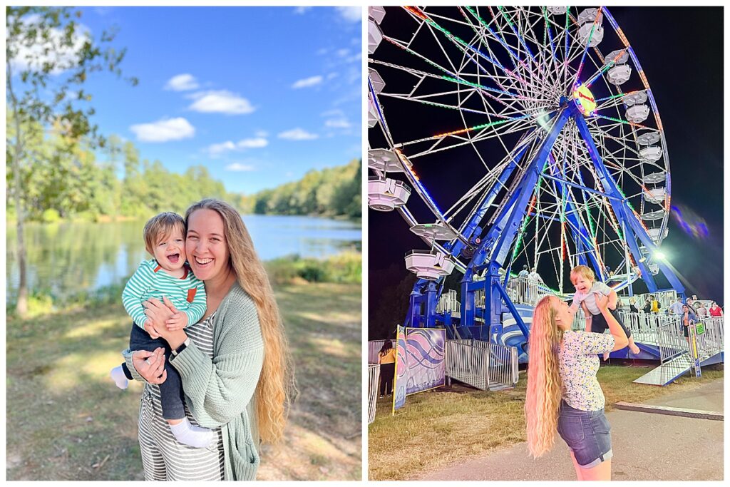 A mom and toddler happy together.