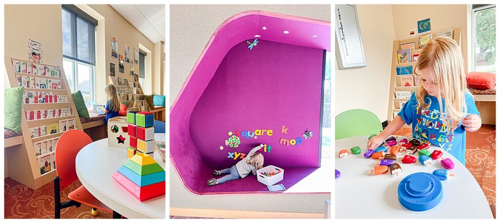A child playing with toys at a Hanover library.