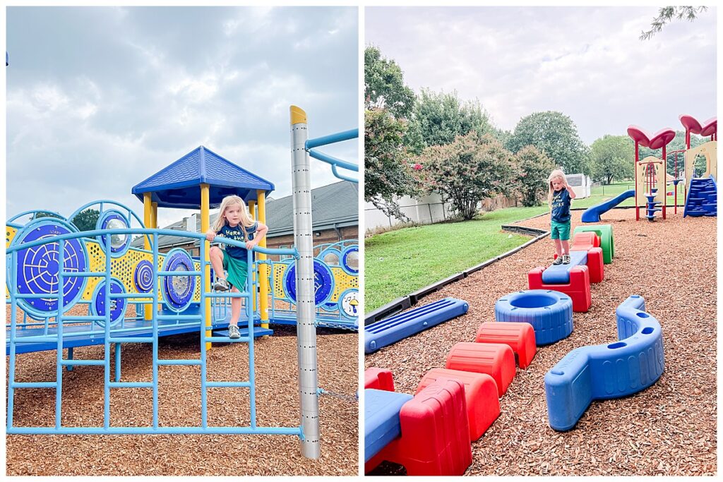 A child plays outside at a school playground in Hanover County.