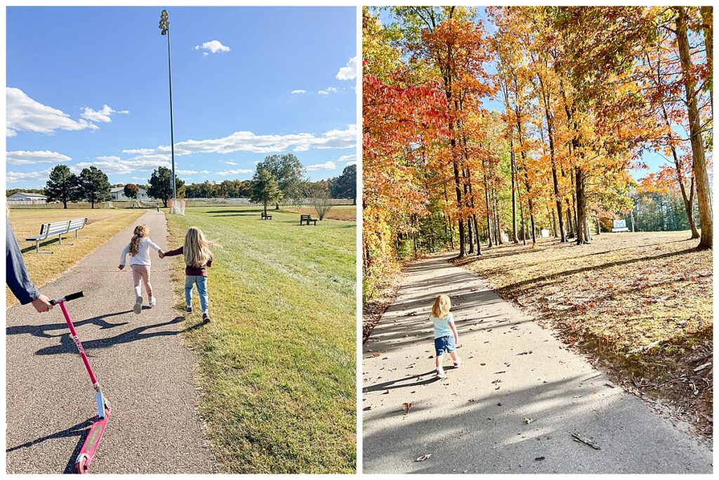 Children walking outside on a paved path at a Hanover County park.