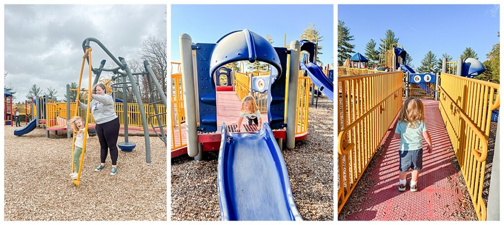 A child plays outside at a playground in Mechanicsville, Virginia.