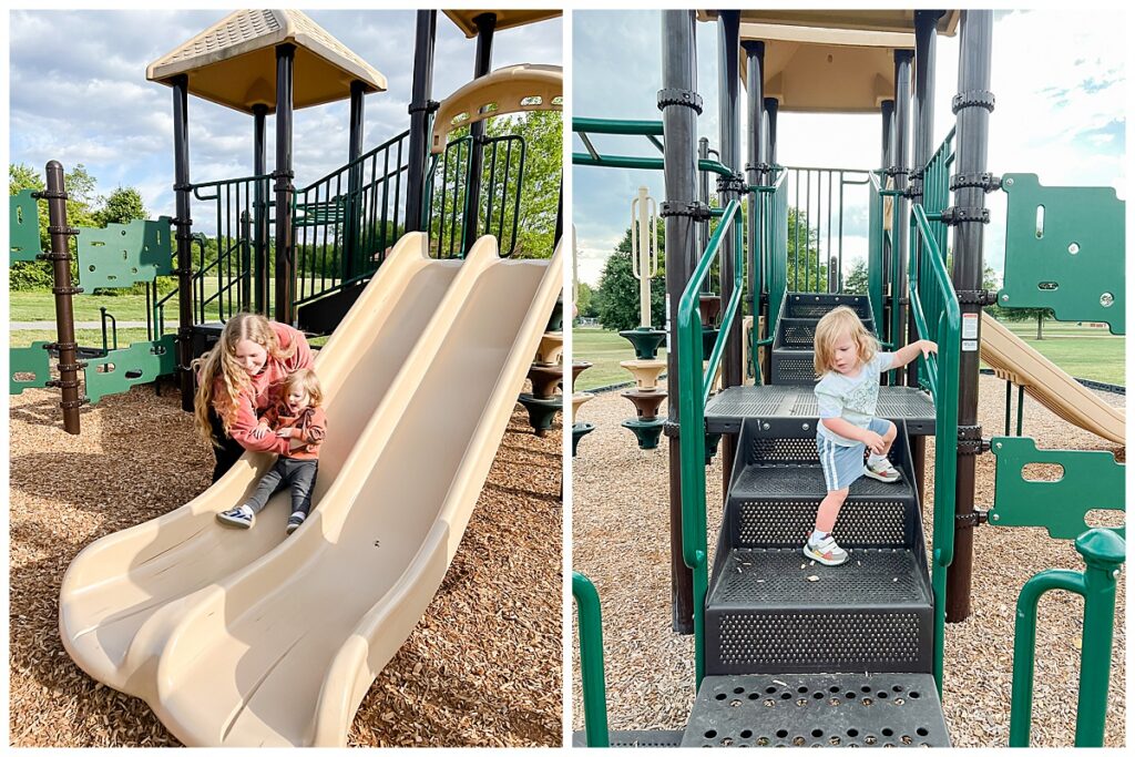 A child plays outside at a playground in Hanover County.
