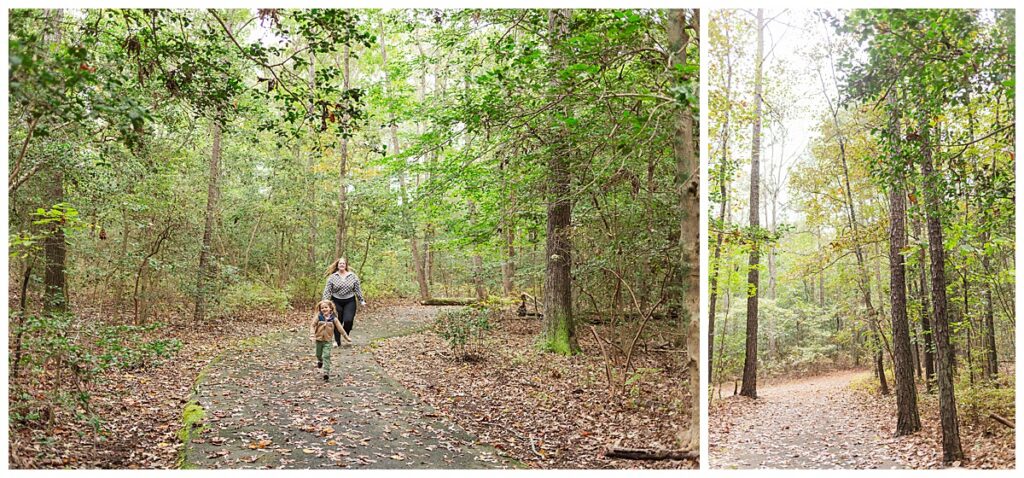 A family runs outside on a paved path at a Hanover County park.